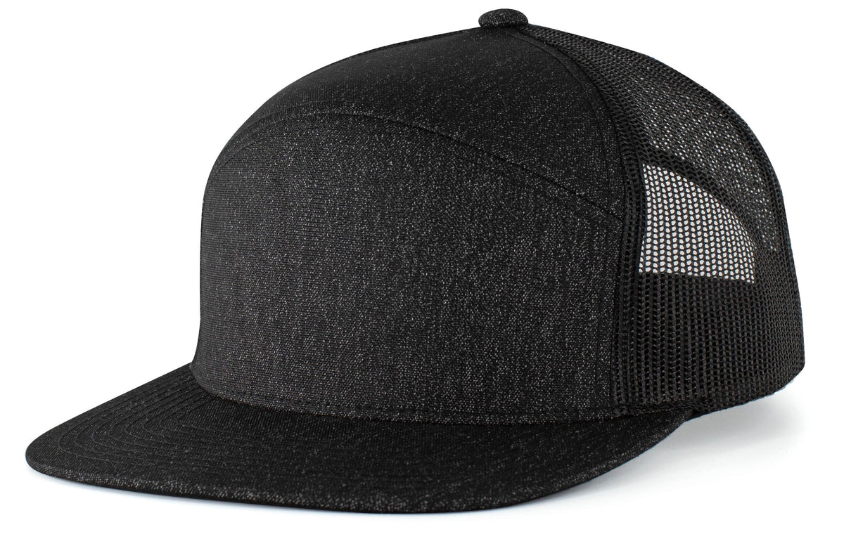 Heather 6-Panel Arch Trucker Snapback Cap - Black Heather/Black