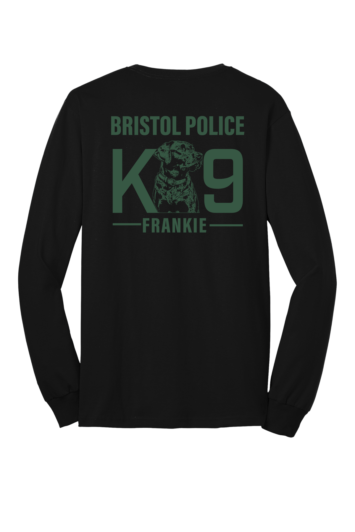 K9 Frankie Long Sleeve Core Blend T-shirt -Black (Forest Green Print)