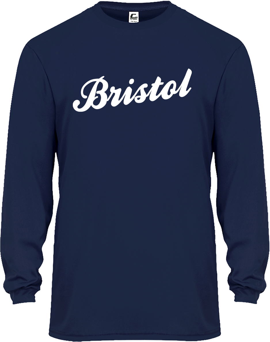 BLL Bristol script navy B Long sleeve performance