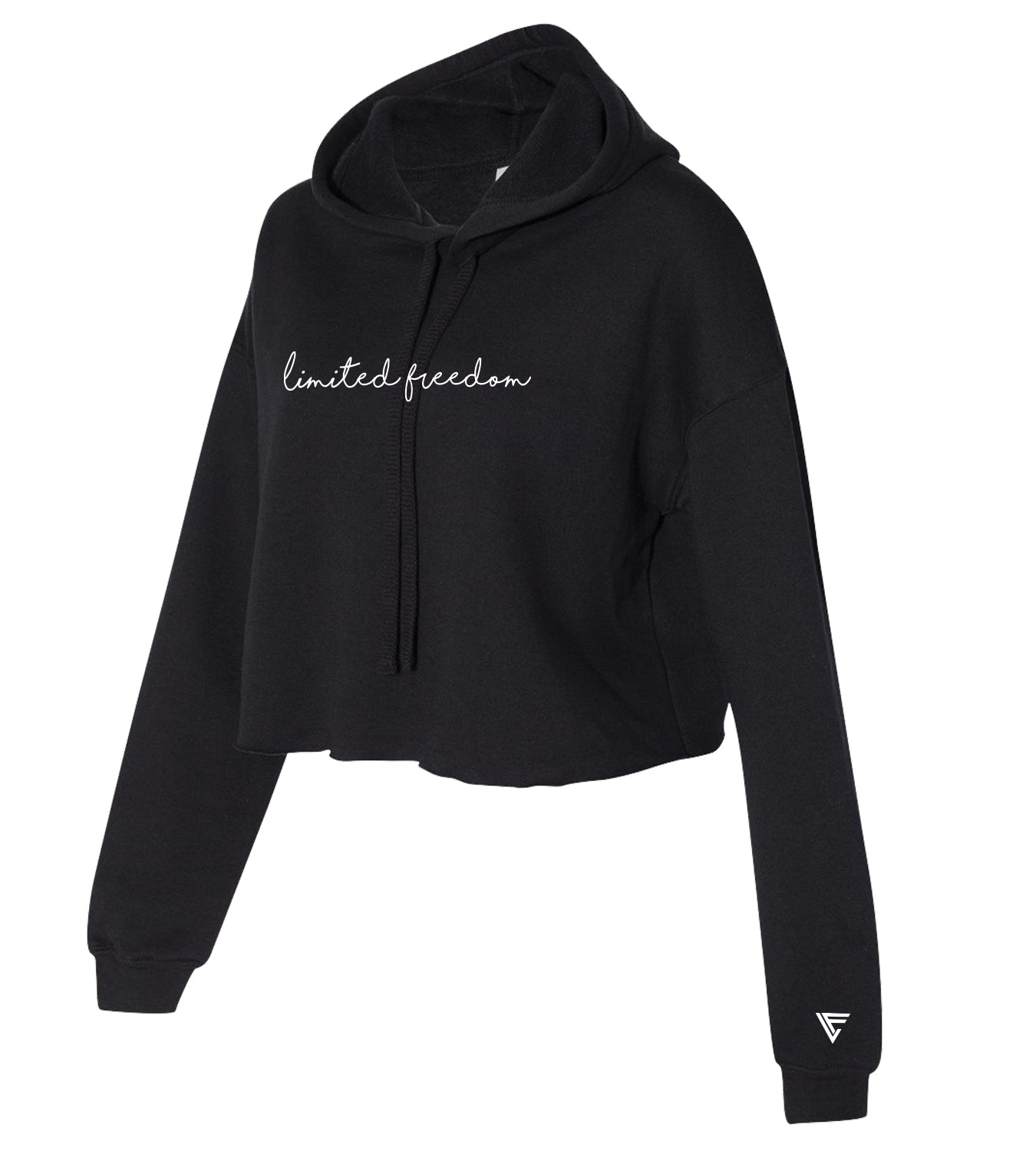 Women Ltd. Freedom Script Black Hooded Crop Black