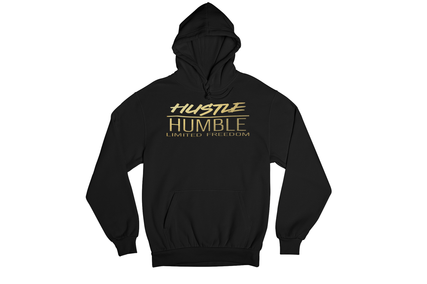 Unisex Hustle Humble Limited Freedom Hooded Sweatshirt Black with Gold