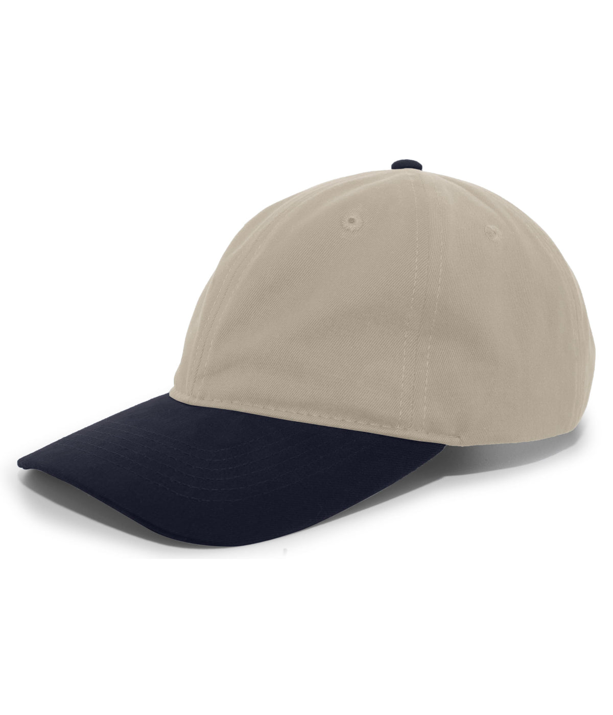 Brushed Cotton Twill Buckle Strap Adjustable Cap - Khaki/Navy