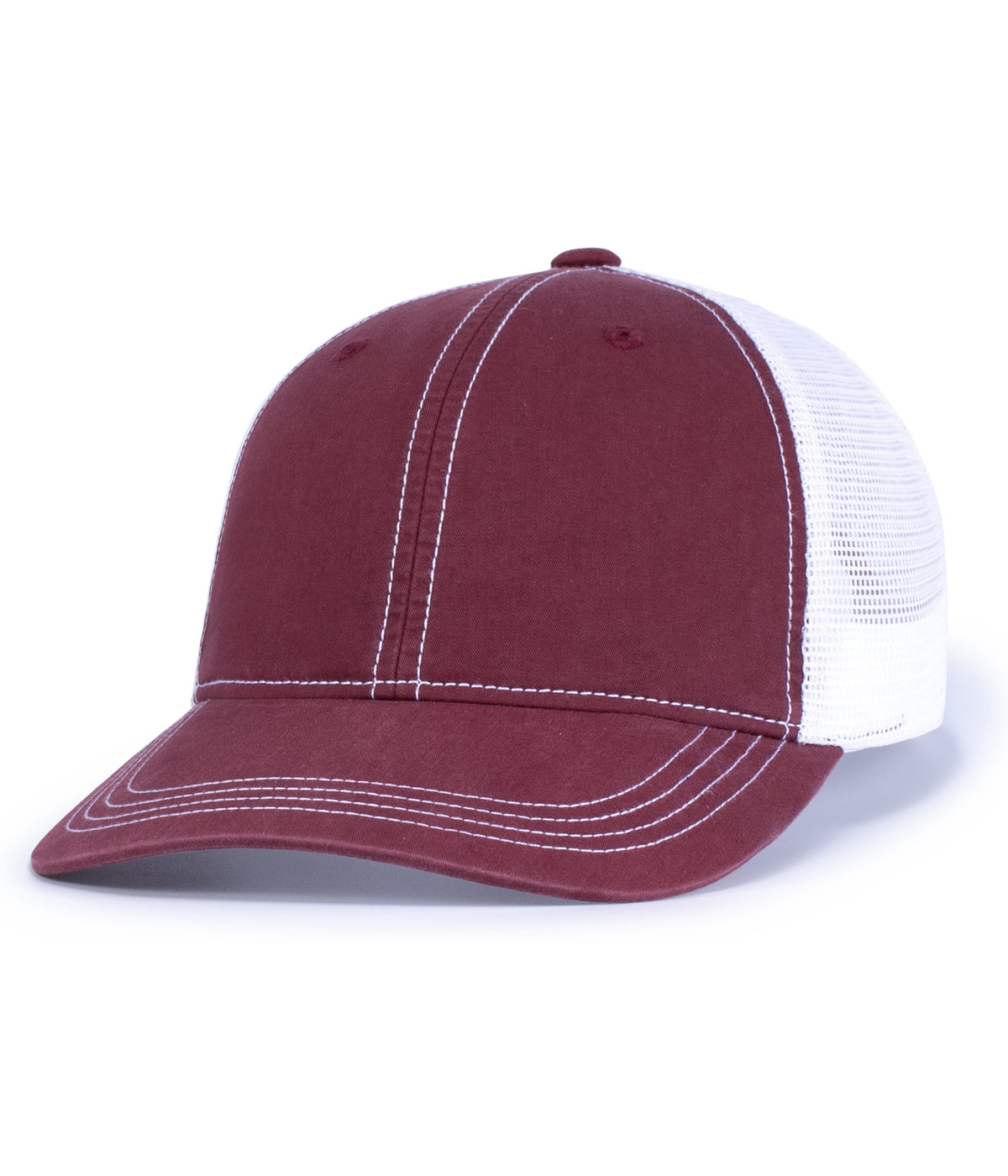 Vintage Trucker Snapback Cap - Maroon/White/Maroon