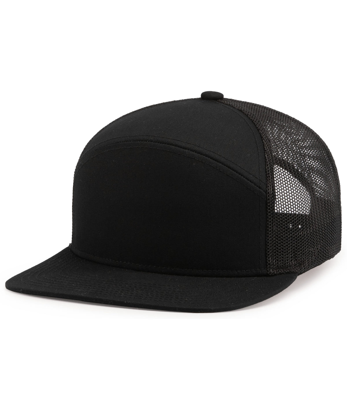 6-Panel Arch Trucker Snapback Cap - Black