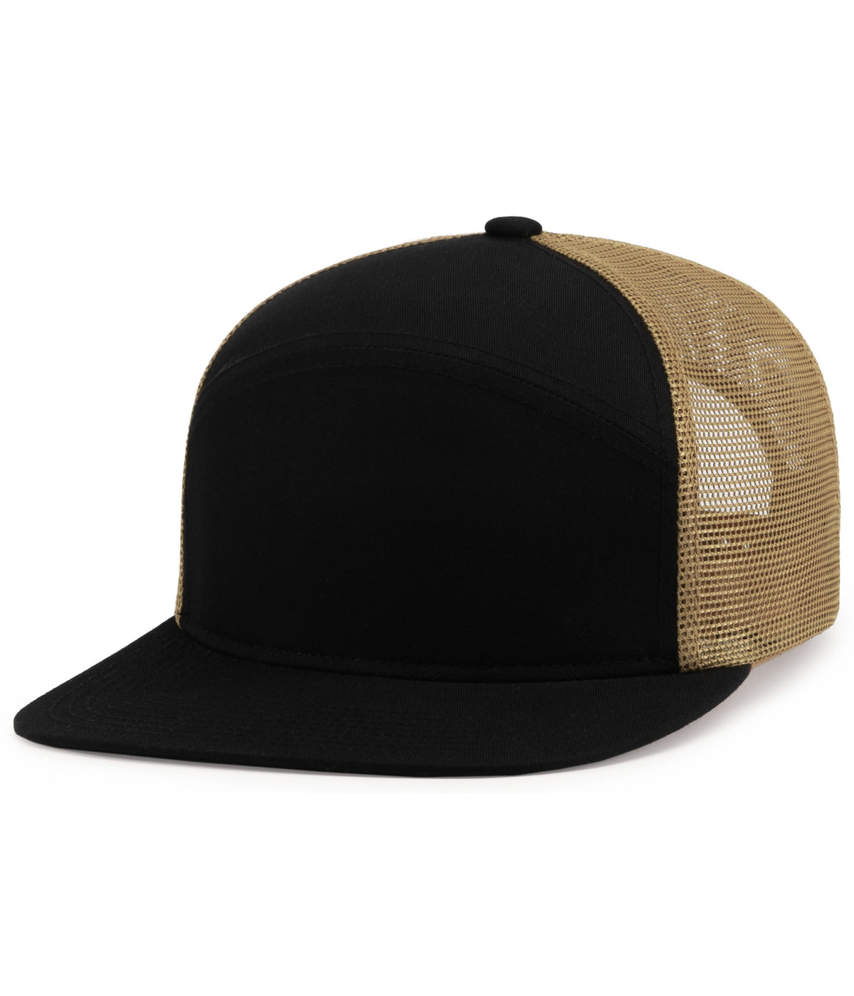 6-Panel Arch Trucker Snapback Cap - Black/Buck/Black