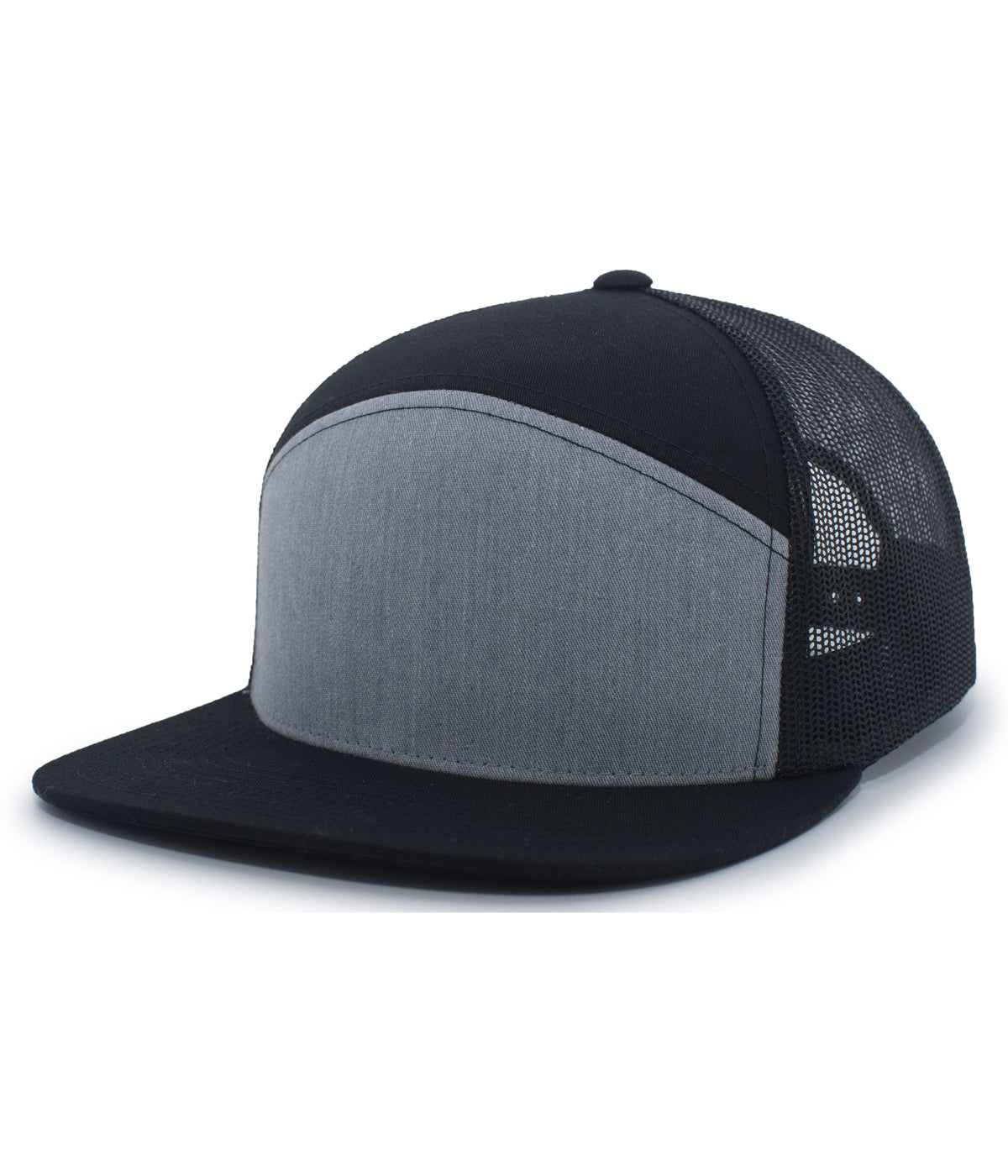6-Panel Arch Trucker Snapback Cap - Black/Heather Gray