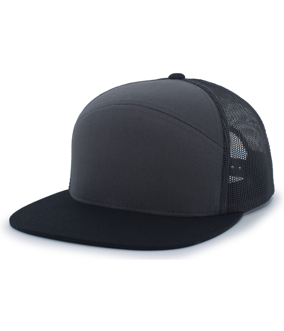 6-Panel Arch Trucker Snapback Cap - Charcoal/Black