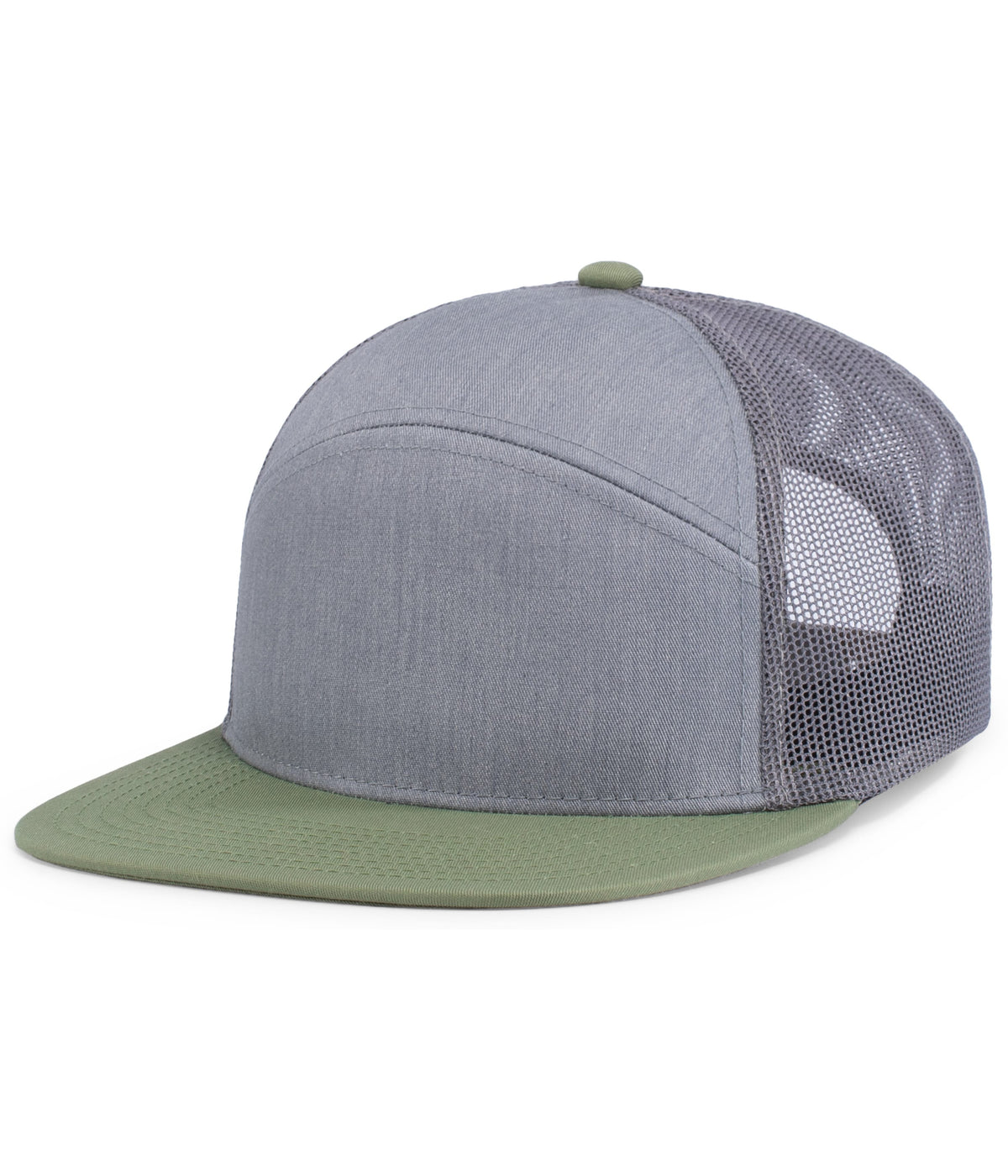 6-Panel Arch Trucker Snapback Cap - Heather Grey/Loden