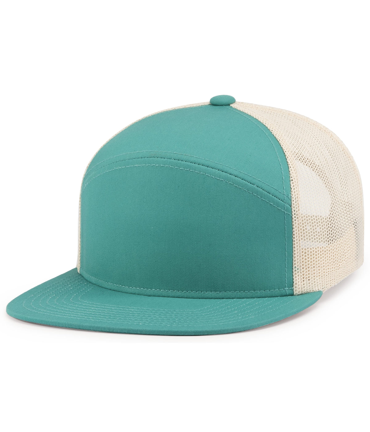 6-Panel Arch Trucker Snapback Cap - Teal/Beige/Teal