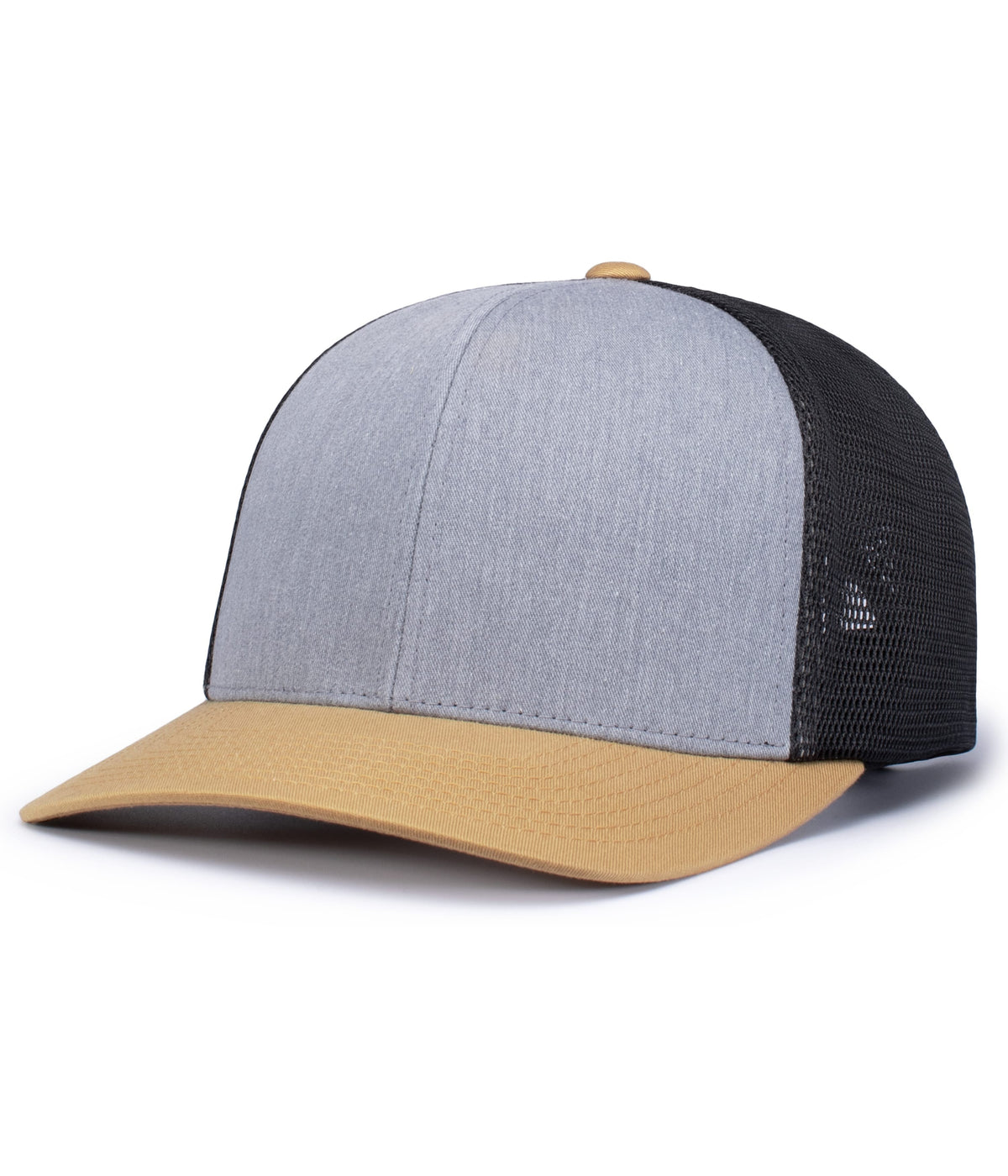 Trucker Flexfit Snapback Cap - Heather Grey/Lt Charcoal/Amber
