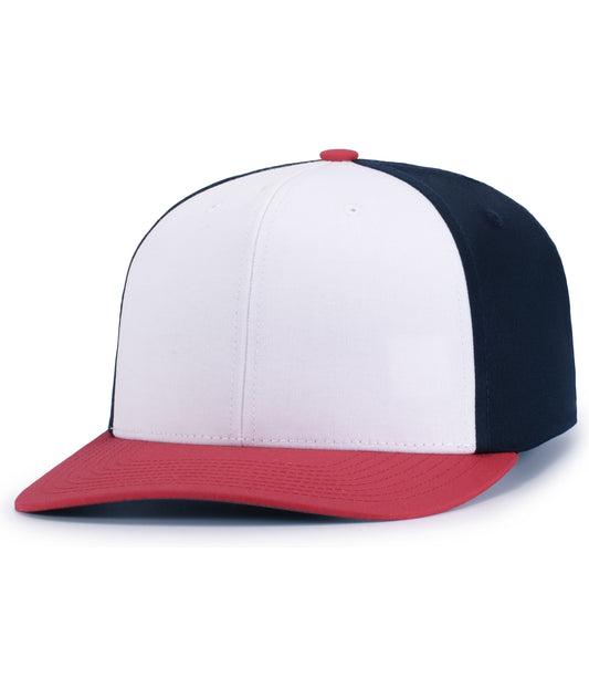 POLY/COTTON SNAPBACK CAP - White/Navy/Red