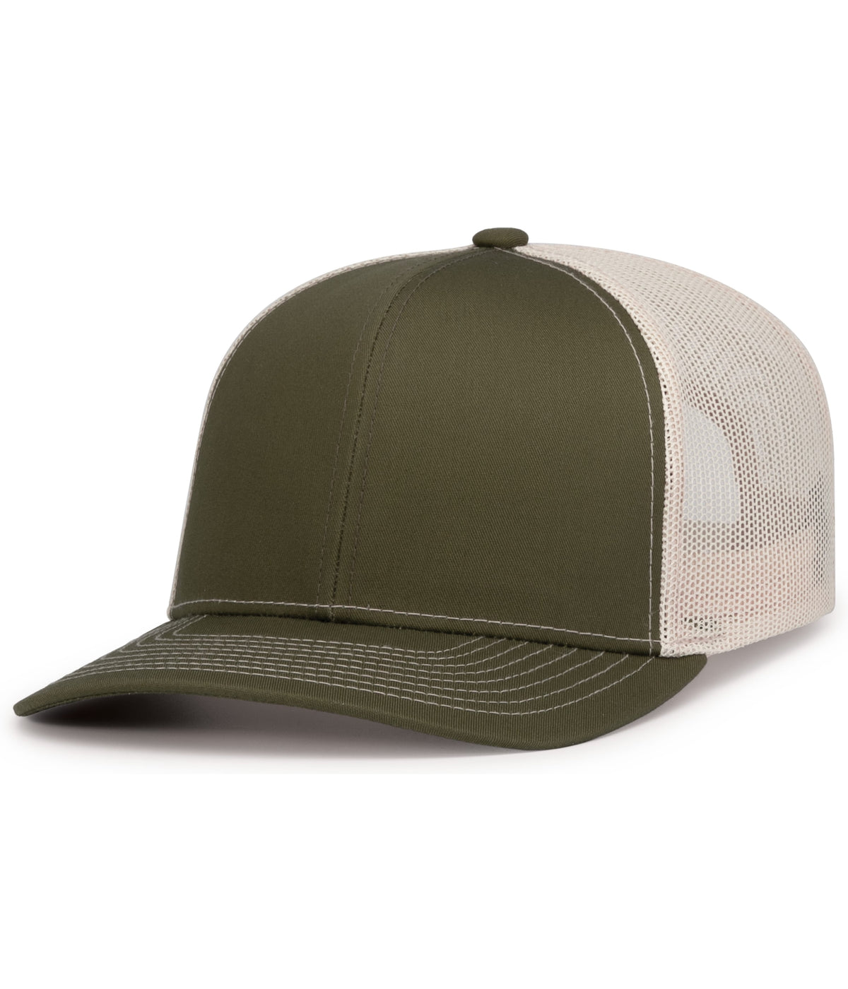 Contrast Stitch Trucker Snapback - Moss Green/Beige/Moss Green