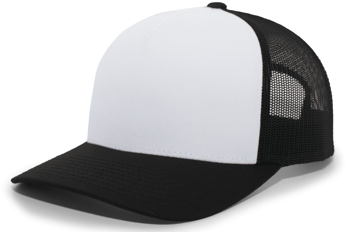 5-Panel Trucker Snapback Cap - White/Black/Black