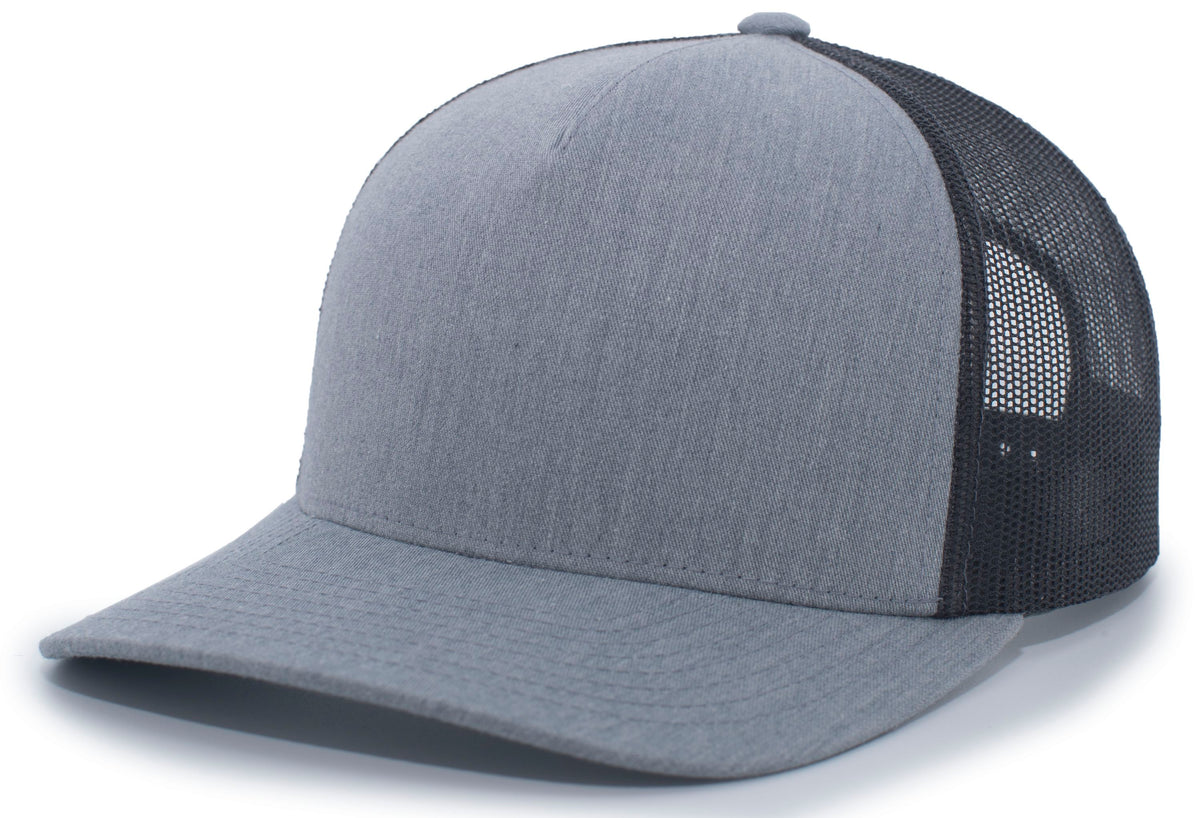 5-Panel Trucker Snapback Cap - Heather Grey/Lt Charcoal