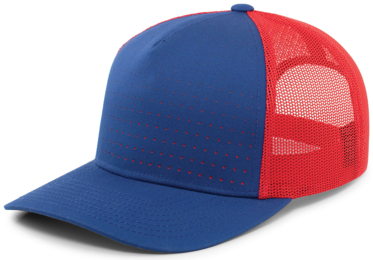 Perforated 5-Panel Trucker Snapback Cap - Royal/Red/Royal