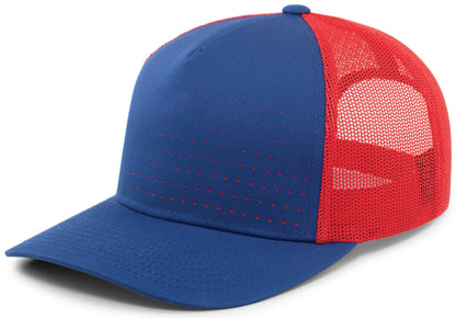 Perforated 5-Panel Trucker Snapback Cap - Royal/Red/Royal