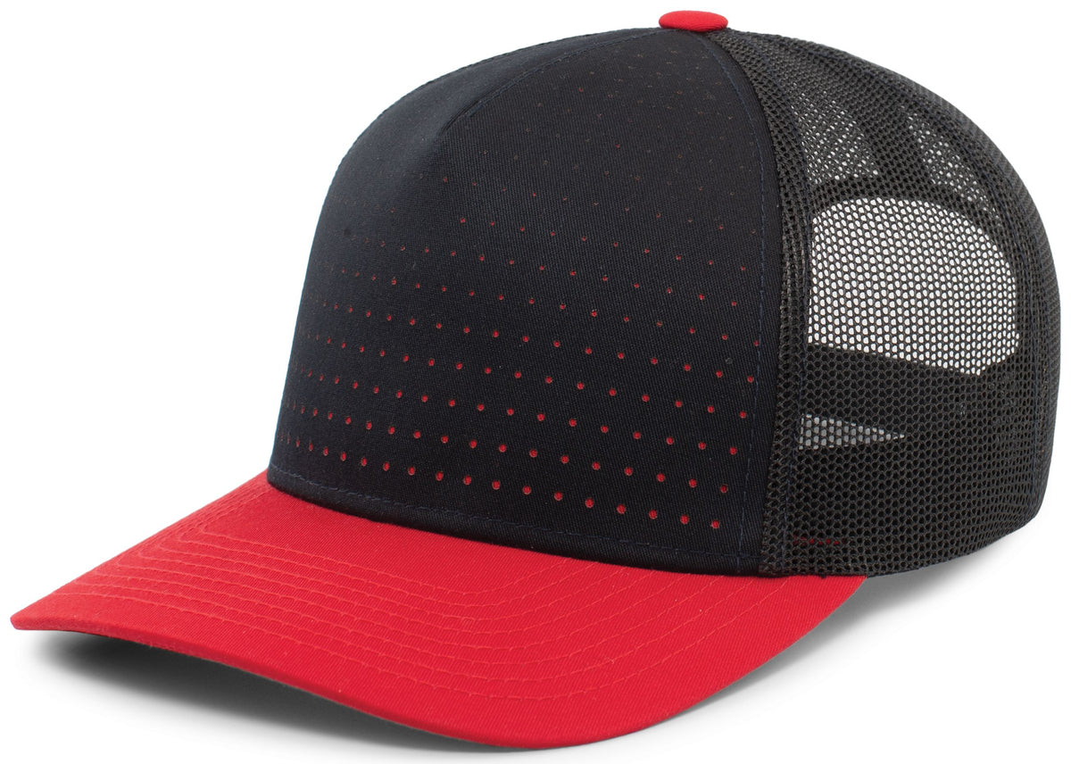 Perforated 5-Panel Trucker Snapback Cap - Navy/Red