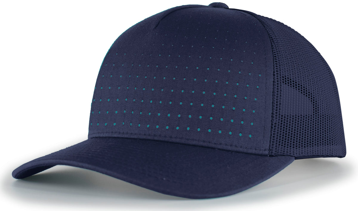 Perforated 5-Panel Trucker Snapback Cap - Navy/Teal