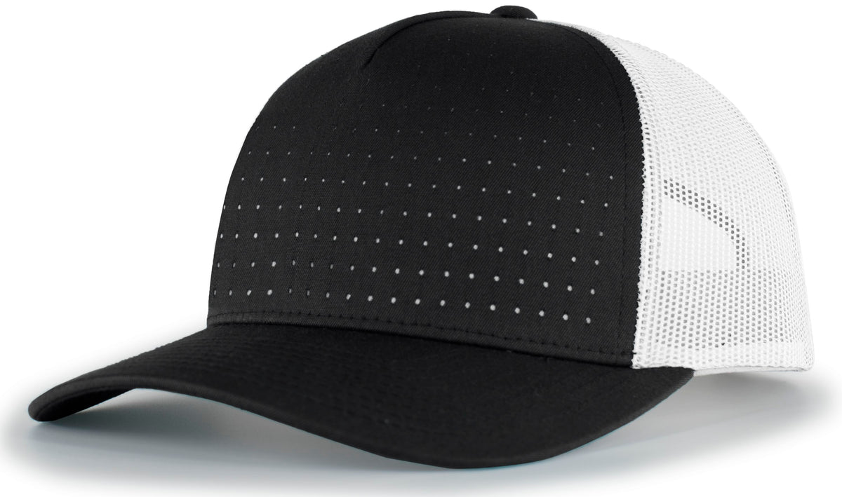 Perforated 5-Panel Trucker Snapback Cap - Black/White/Black