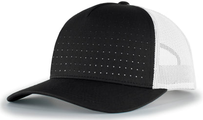 Perforated 5-Panel Trucker Snapback Cap - Black/White/Black