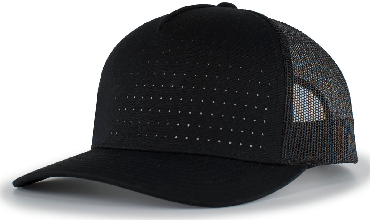Perforated 5-Panel Trucker Snapback Cap - Black/Reflective