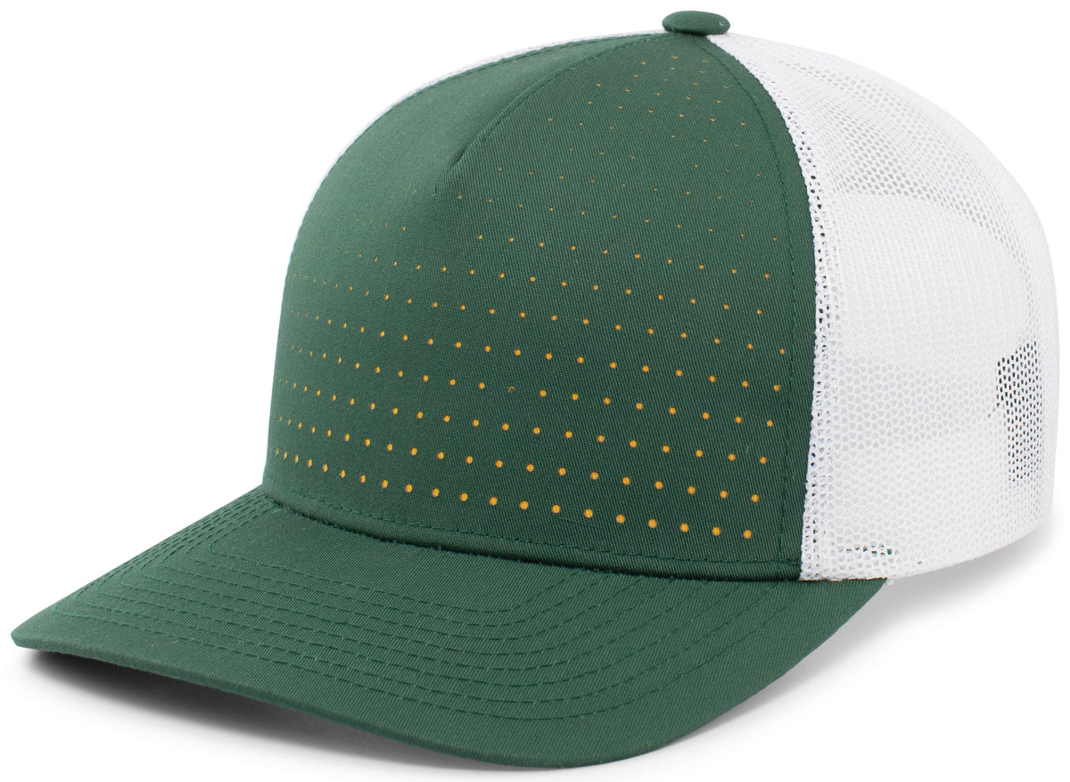 Perforated 5-Panel Trucker Snapback Cap - Dark Green/White/Gold