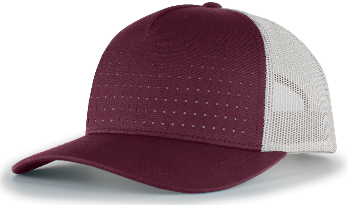 Perforated 5-Panel Trucker Snapback Cap - Dark Maroon/Silver/Dark Maroon
