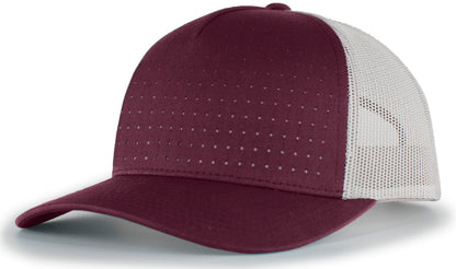Perforated 5-Panel Trucker Snapback Cap - Dark Maroon/Silver/Dark Maroon