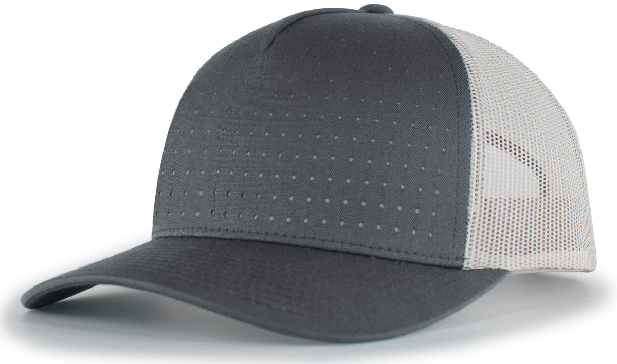 Perforated 5-Panel Trucker Snapback Cap - Graphite/Silver/Graphite