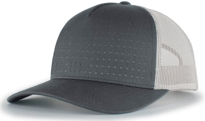 Perforated 5-Panel Trucker Snapback Cap - Graphite/Silver/Graphite