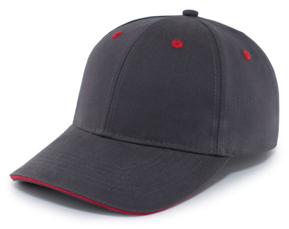 Brushed Twill Cap With Sandwich Bill - Graphite/Red