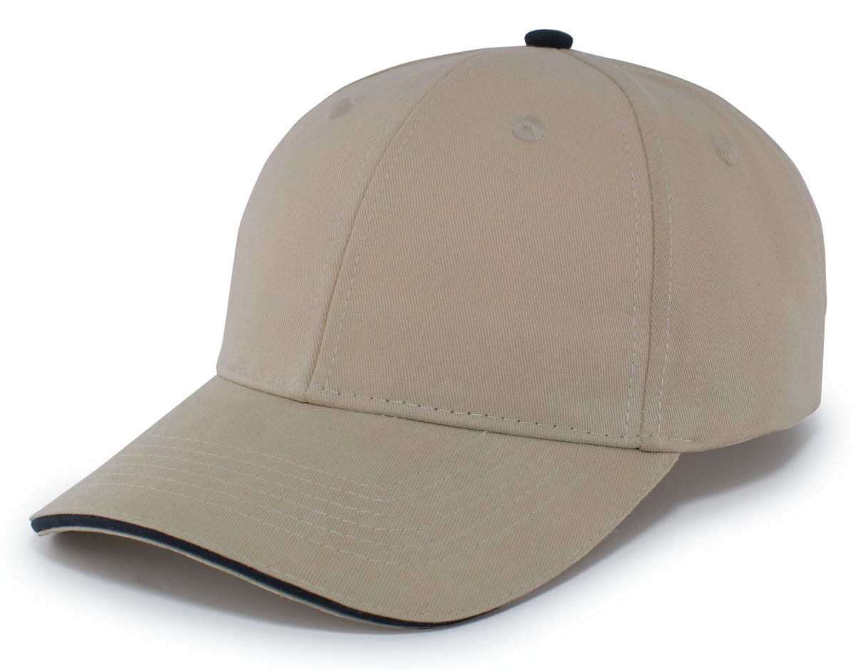 Brushed Twill Cap With Sandwich Bill - Khaki/Navy