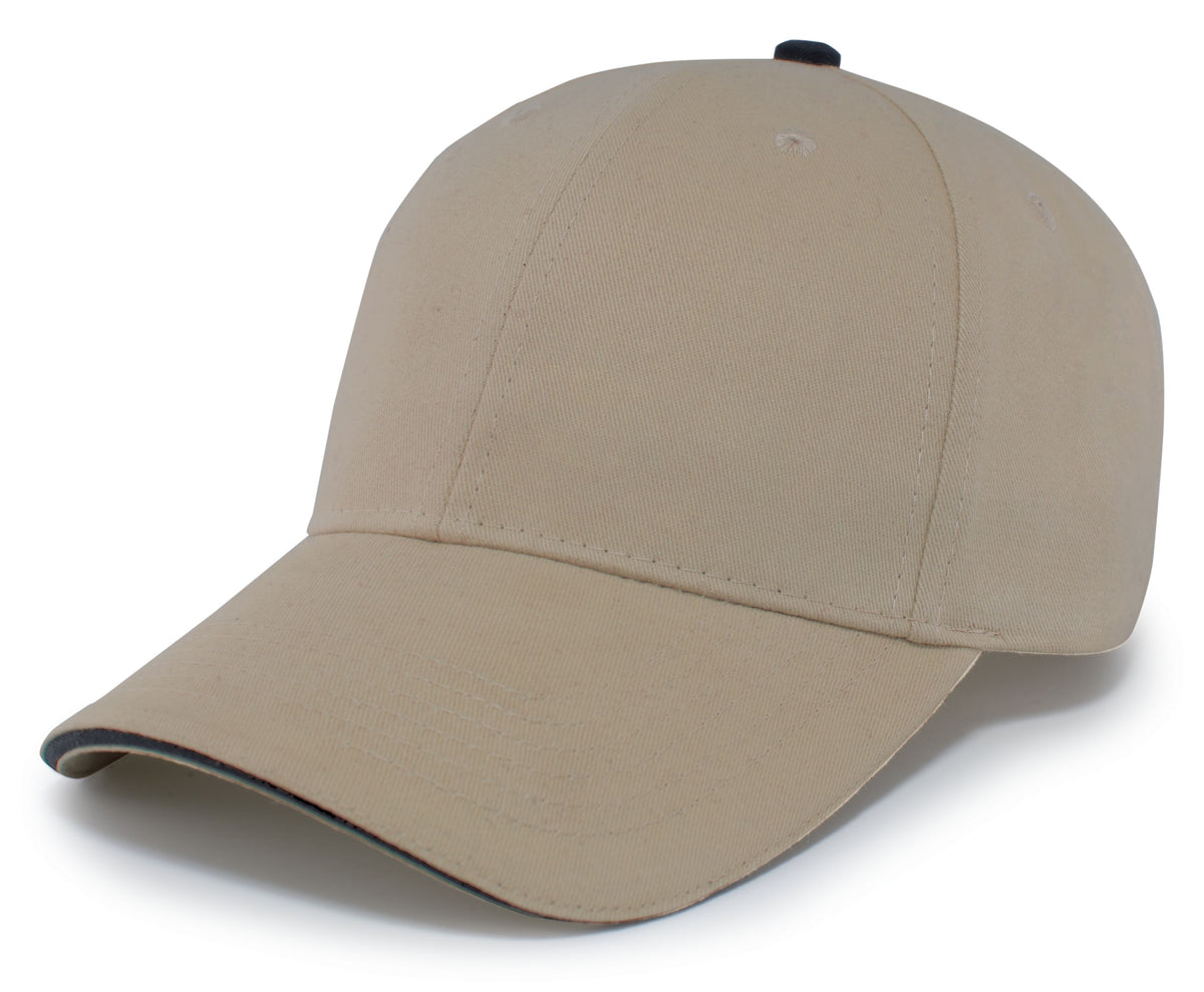 Brushed Twill Cap With Sandwich Bill - Khaki/Black