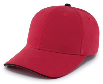 Brushed Twill Cap With Sandwich Bill - Red/Black