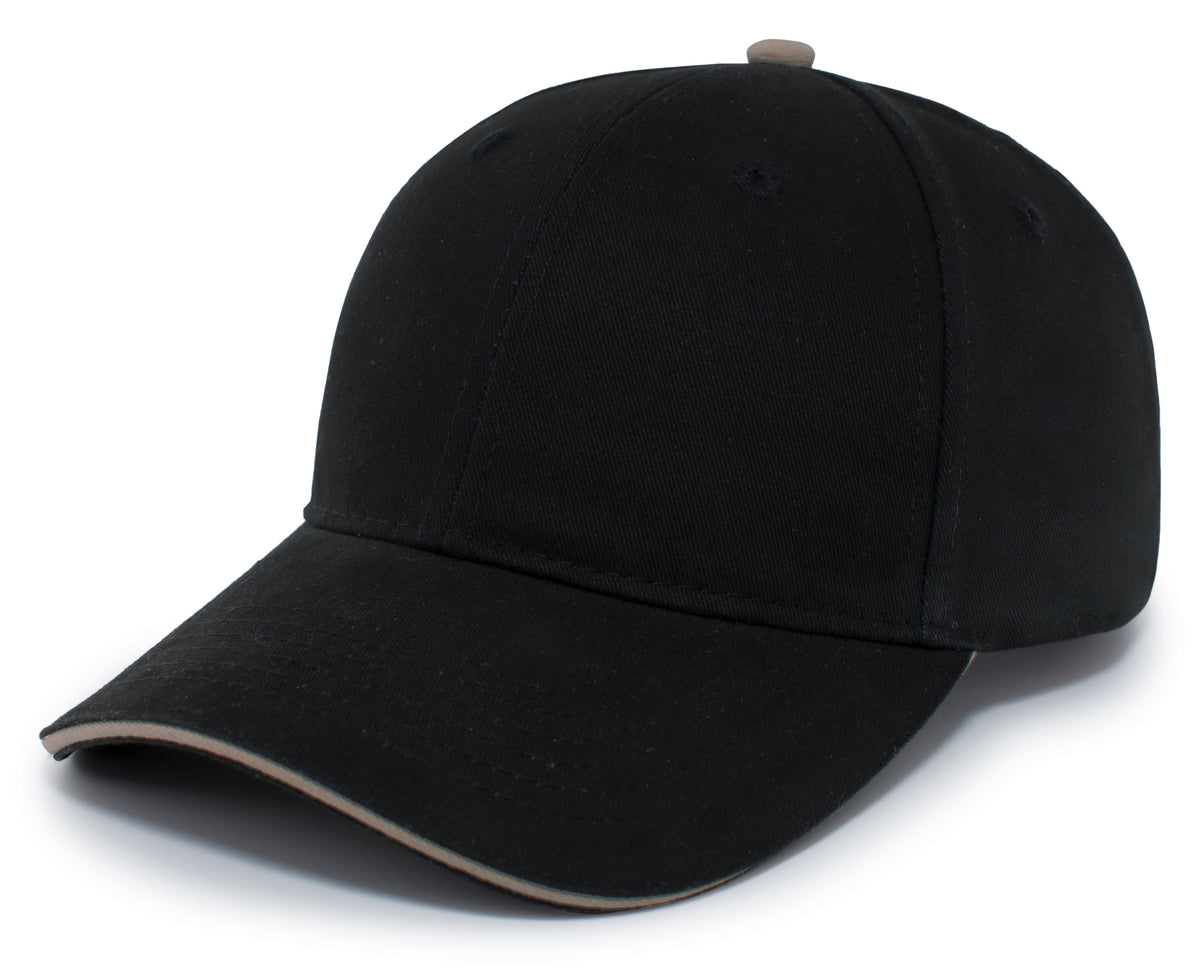 Brushed Twill Cap With Sandwich Bill - Black/Khaki