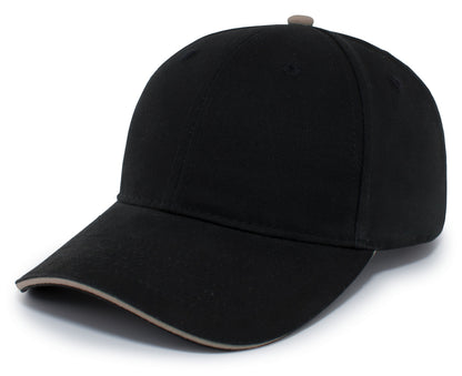 Brushed Twill Cap With Sandwich Bill - Black/Khaki