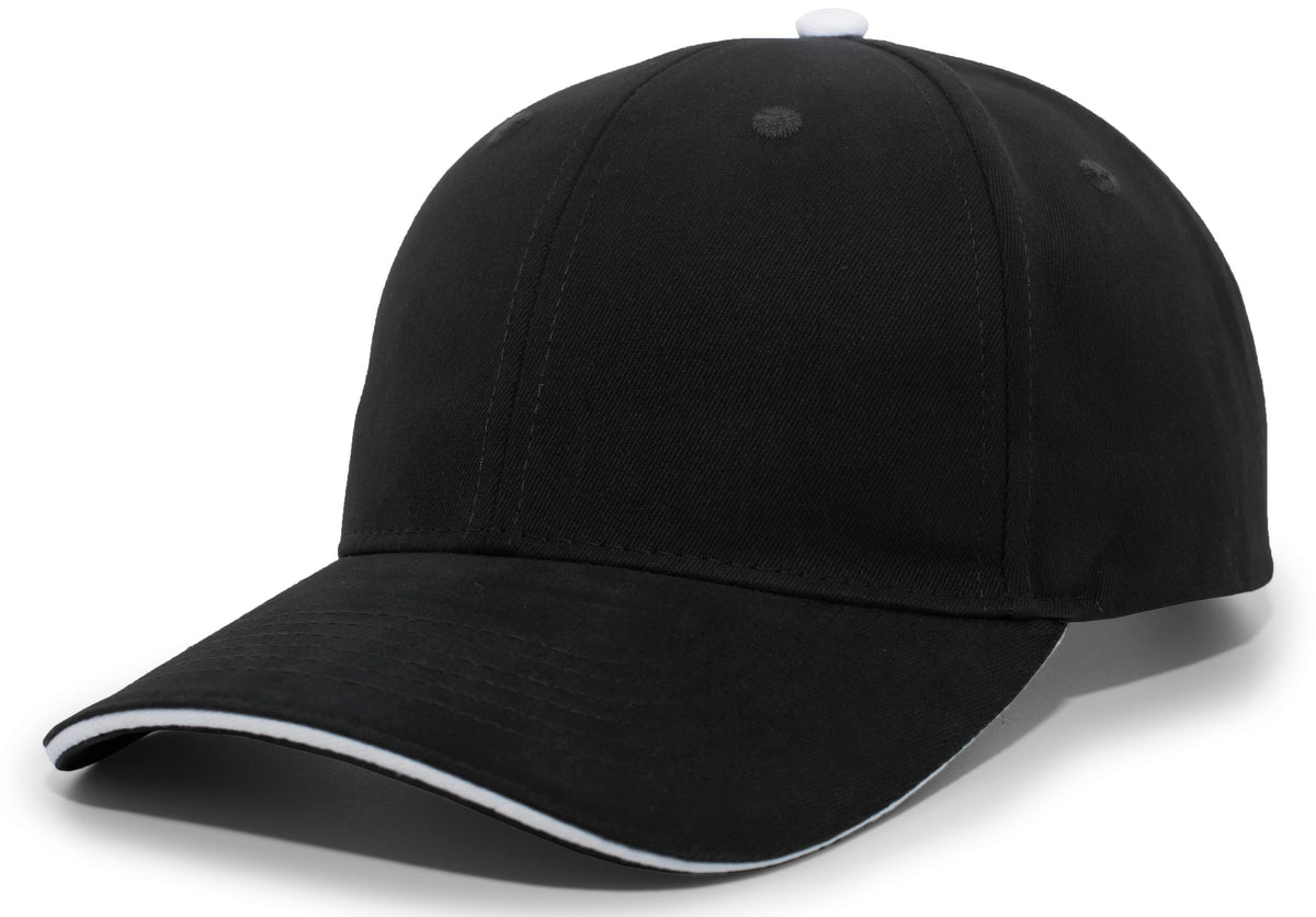 Brushed Twill Cap With Sandwich Bill - Black/White