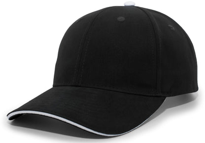Brushed Twill Cap With Sandwich Bill - Black/White
