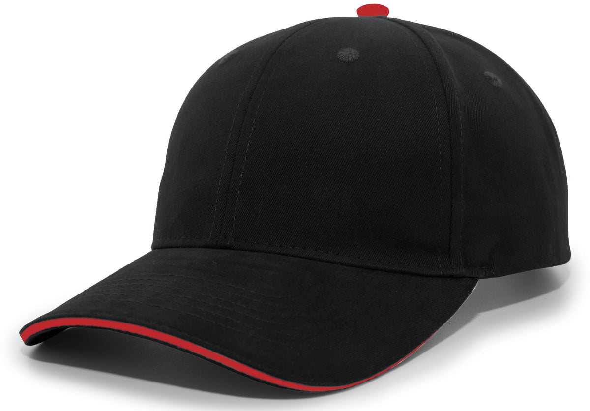 Brushed Twill Cap With Sandwich Bill - Black/Red