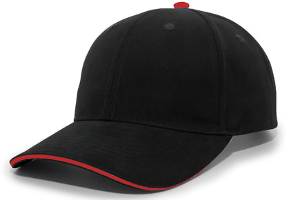 Brushed Twill Cap With Sandwich Bill - Black/Red