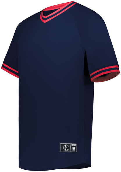 Youth Retro V-Neck Baseball Jersey - NAVY/SCARLET