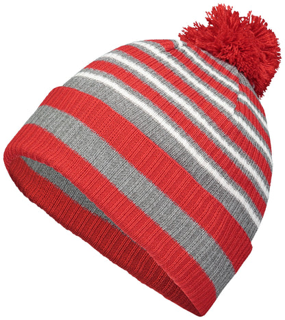 Spirit Pom Beanie - Red/Heather Grey/White