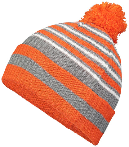 Spirit Pom Beanie - Orange/Heather Grey/White
