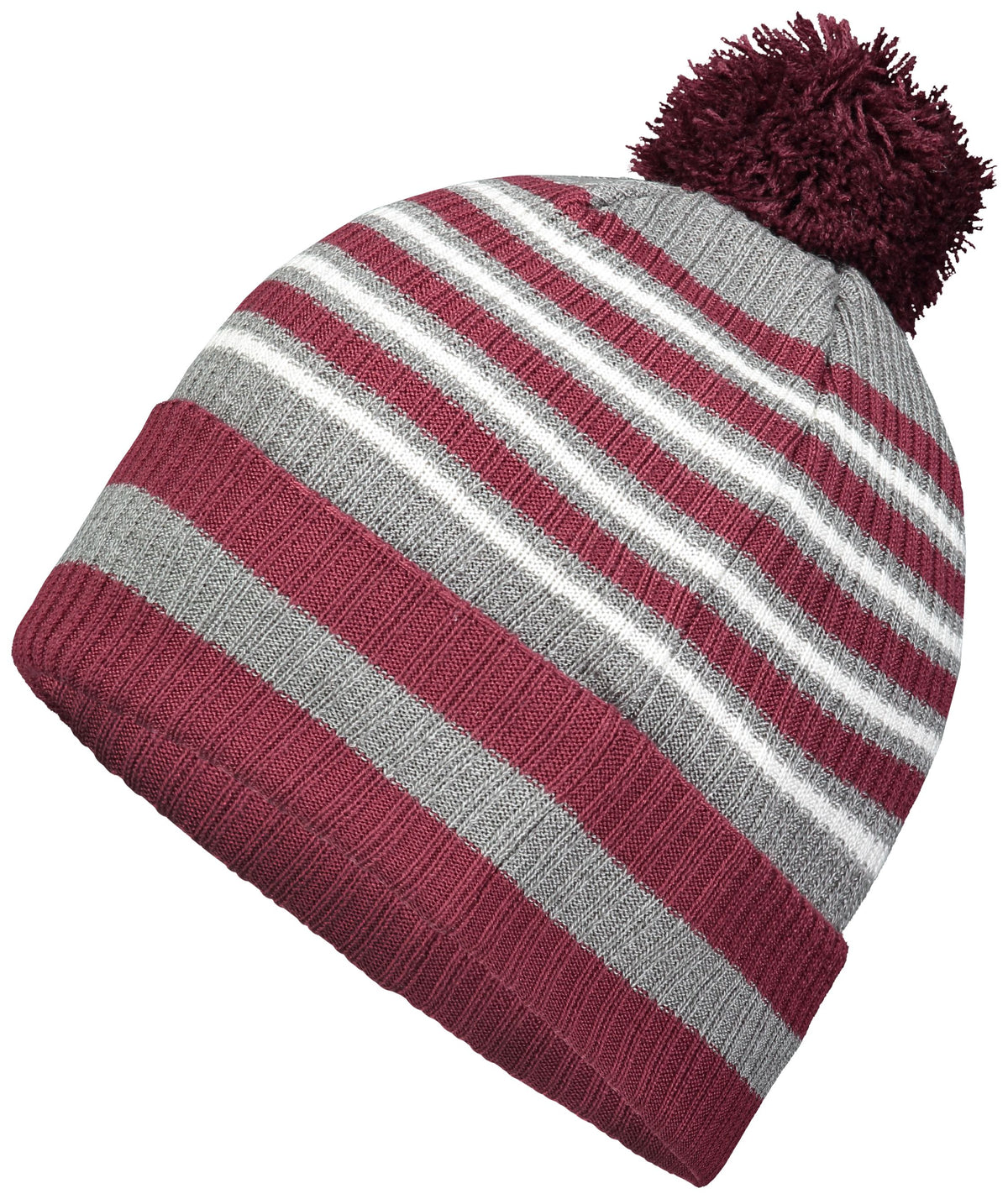 Spirit Pom Beanie - Maroon/Heather Grey/White