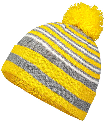 Spirit Pom Beanie - Gold/Heather Grey/White