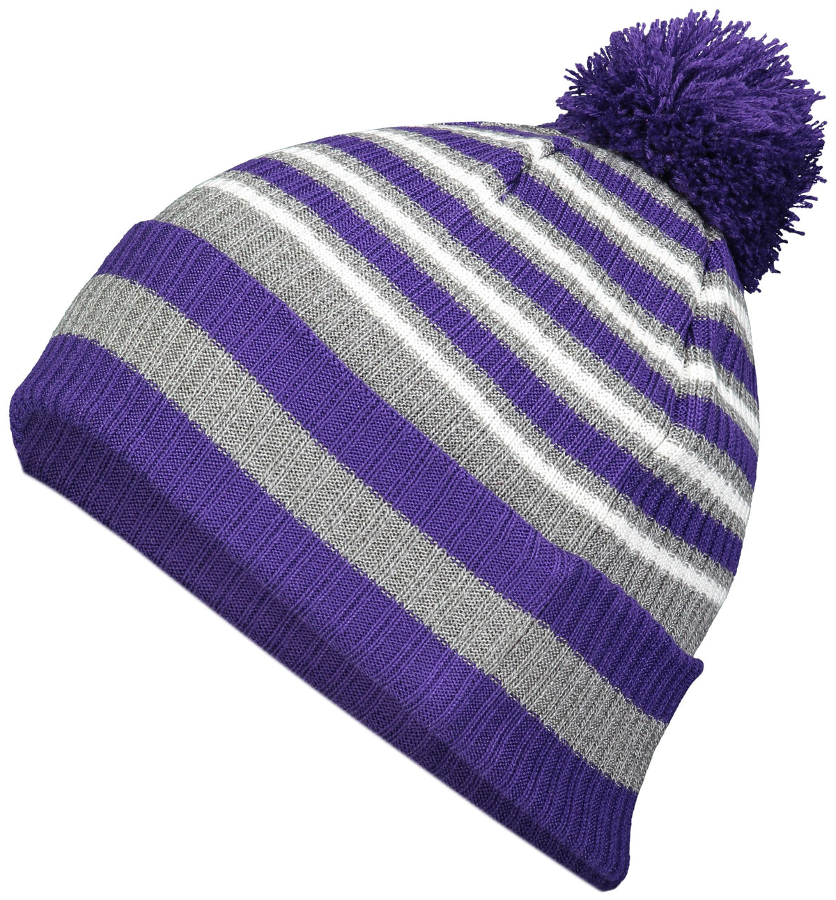 Spirit Pom Beanie - Purple/Heather Grey/White