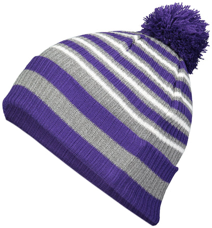 Spirit Pom Beanie - Purple/Heather Grey/White