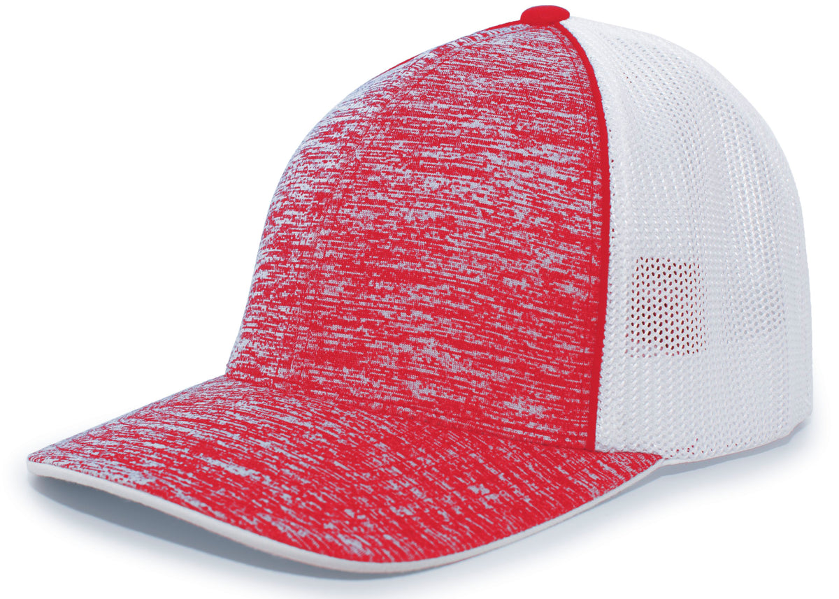 Aggressive Heather Trucker PacFlex Cap - Red Heather/White/Red Heather