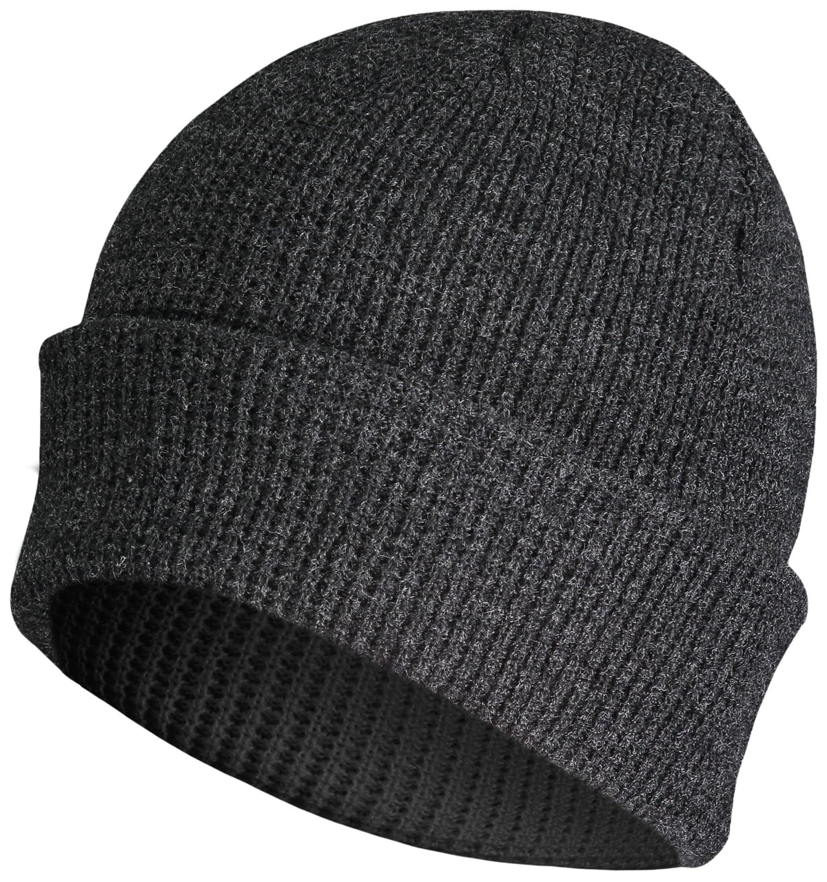 Waffle Knit Cuff Beanie - Black