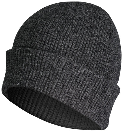 Waffle Knit Cuff Beanie - Black